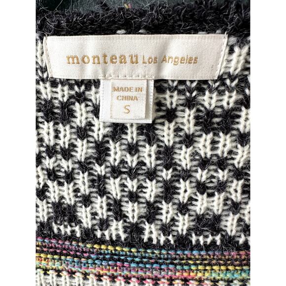 Monteau Sz S Rainbow Fair Isle Open Front Cardigan w/ Hood Boho Pride Cozecore - Picture 5 of 5